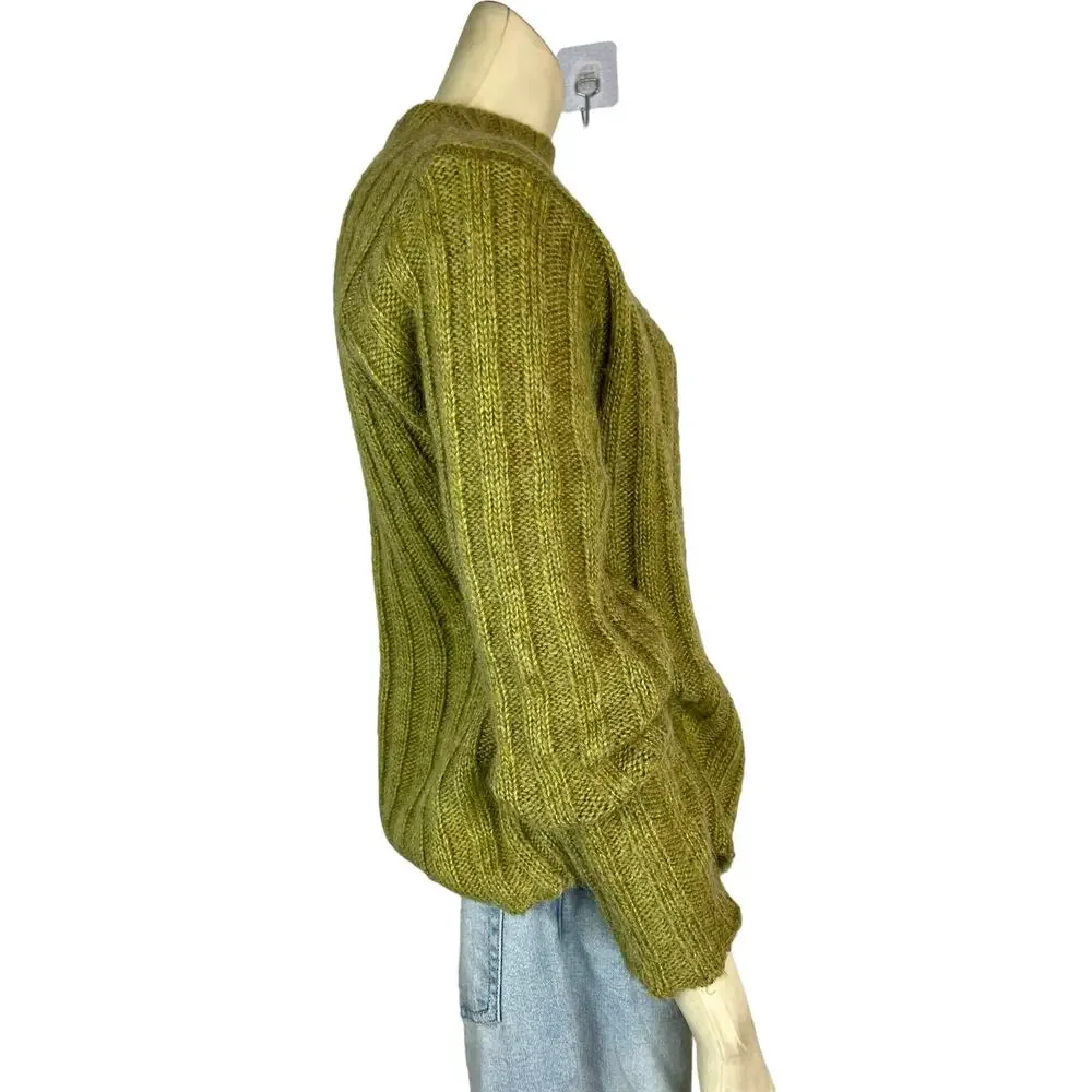 Oona New England green Sweater Acrylic Mohair Gorpcore Casual Ribbed Twee